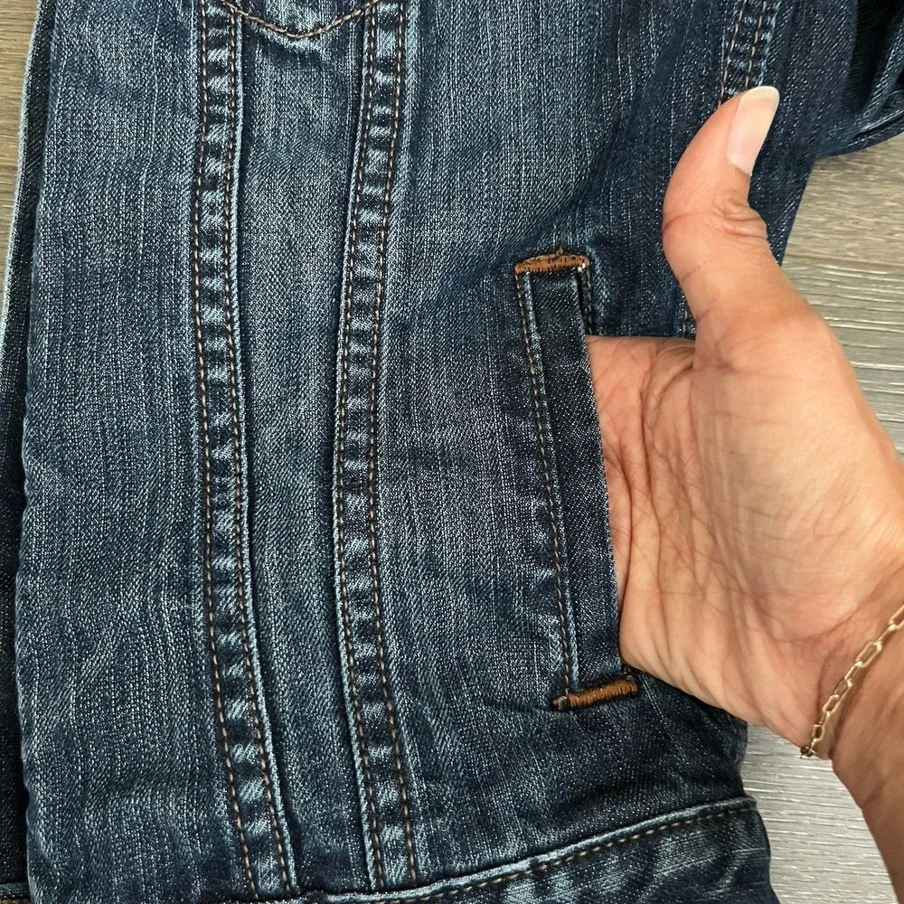 Old Navy  jean jacket womens XS Trucker‎ medium dark stretch denim Old School - Picture 9 of 12